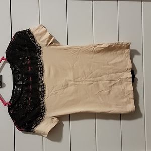 Tan and black lace t shirt